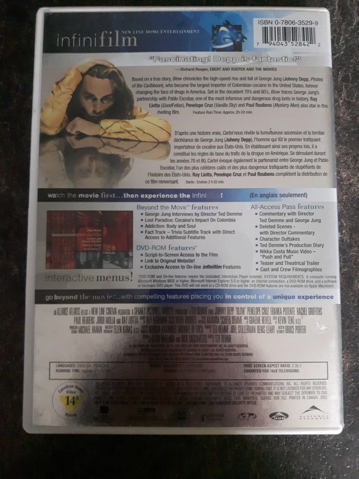 Blow 2001 DVD Movie Widescreen Good Condition - Image 2 of 2