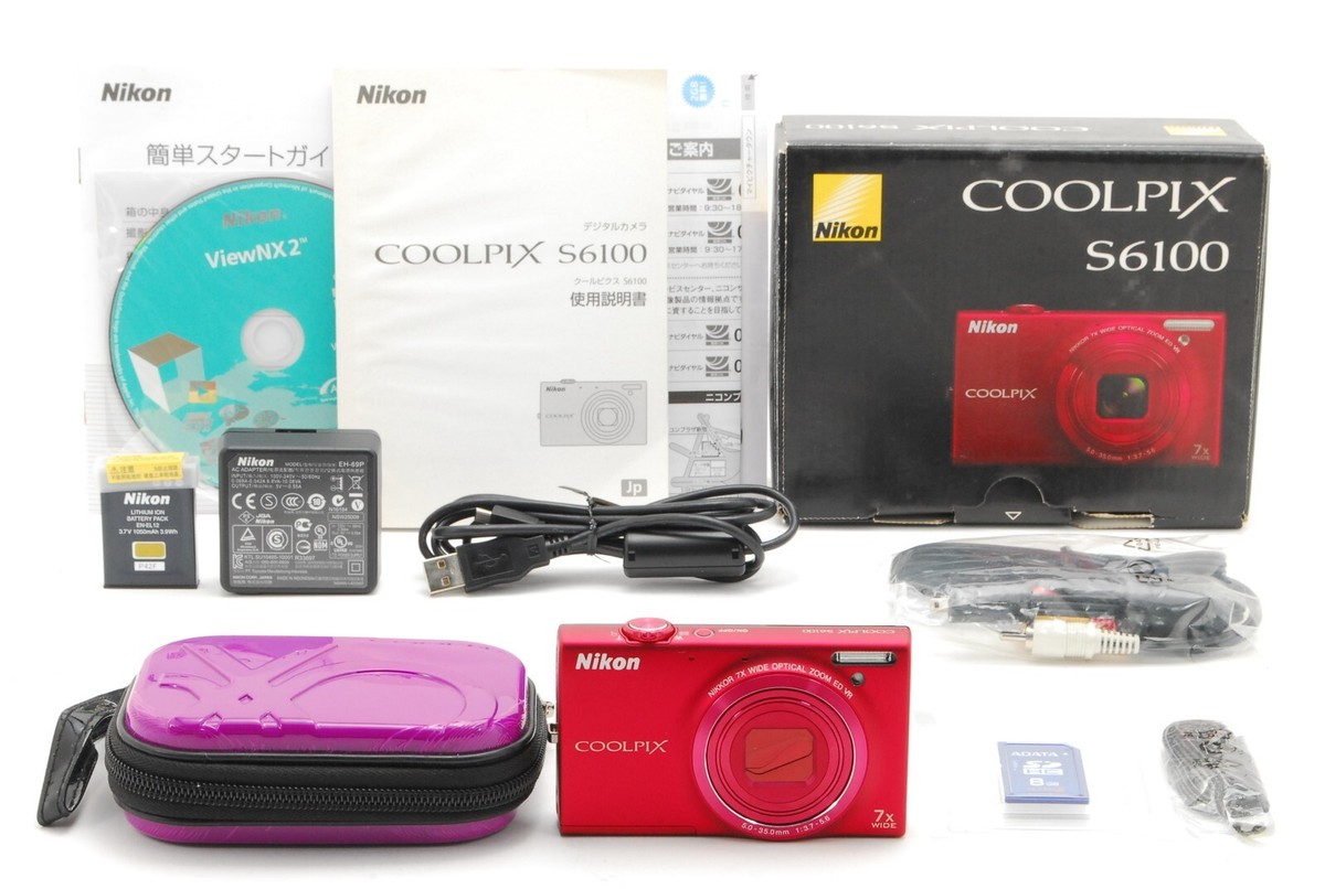 NEAR MINT] Nikon COOLPIX S6100 16.0MP Digital Camera Red 7x Zoom w