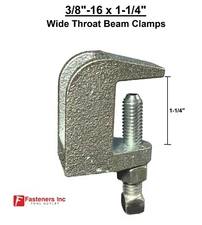 3/8"-16 Threaded Rod Zinc Plated Universal Top Wide 1-1/4" Throat Beam Clamp