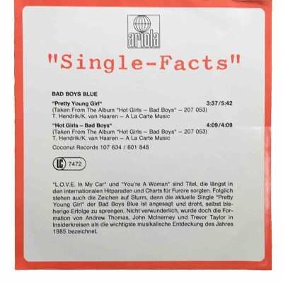 Bad Boys Blue 7  Pretty Young Girl PROMO Single Fact 