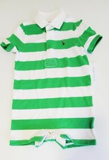 Ralph Lauren Baby Boys Striped Rugby Shortall Cycle Green Multi Sz 9M - NWT