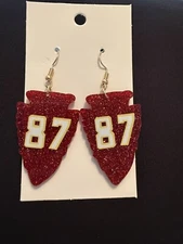 KC Kansas City CHIEFS Arrowhead 87 Glitter Dangling Earrings Travis Kelce