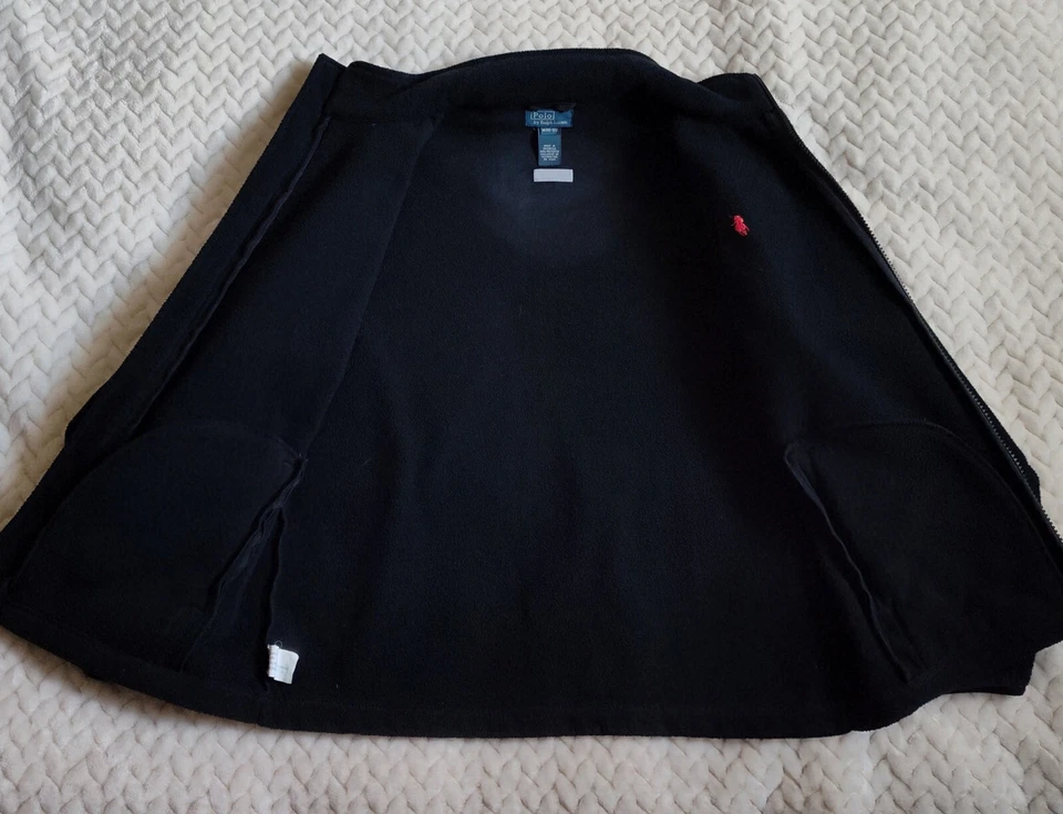 RALPH LAUREN Polo Black Fleece Jacket Full Zip Boy M 10 12 Logo Kid Youth School - Image 2 of 4