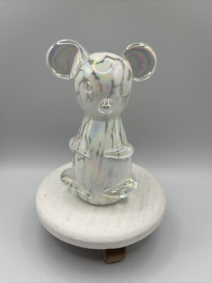 Iridescent Art Glass Mouse Figurine Paperweight 4  Polished Bottom