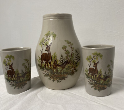 Vintage H. Gelhard Pitcher And Cup Set With Deer And Fawn Image
