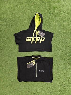 CEP Brand Polo + Brand Hoody Large Damen UVP 139,80 £ schwarz/limettengrün