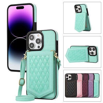 For iPhone 15 Pro Max/14/13/12/11/X Shoulder Strap Card Stand Mirror Women Case