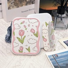 Flowers Flip-Top Folding Makeup Mirror Portable Pocket Mirror Women Rectangle Co