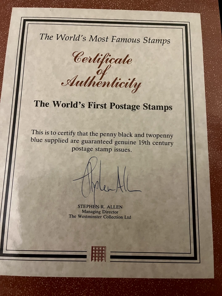 Penny Black 1840 & Two-Penny Blue 1841 Authentic Stamps  with COA. - Image 2 of 4