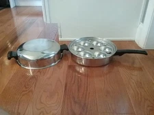 NICE INKOR 11" SKILLET 6 EGG POACHER & HIGH DOMED LID 18/8 3 PLY Stainless Steel