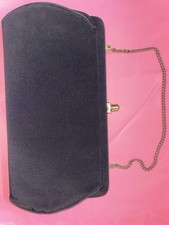 1950s Black Satin Clutch Bag Gold Tone Drop-in Chain Strap Mint