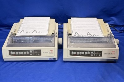 OKI Microline 320 Turbo 9 Pin Dot Matrix Printer w/ Tray - Test Print - Lot of 2