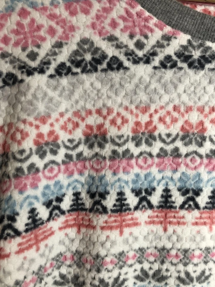 Cuddl Duds Pajama Set Womens Large Gray Pink Fair Isle Fleece Lounge 2pc - Image 3 of 4