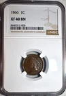 NGC XF-40 BN 1866 Indian Head Cent, Sharply Struck, Chocolate-Brown, Tough Date.