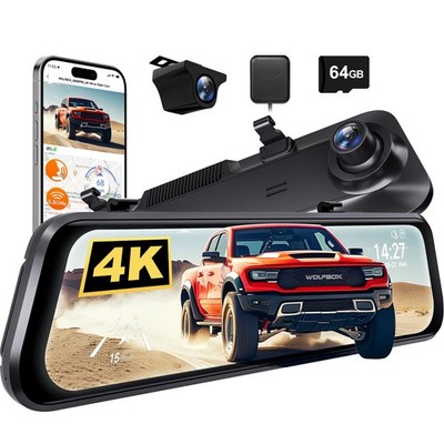 WOLFBOX G850 PRO 4K Mirror Dash Cam with ADAS and BSD, Smart Rear View Mirror...