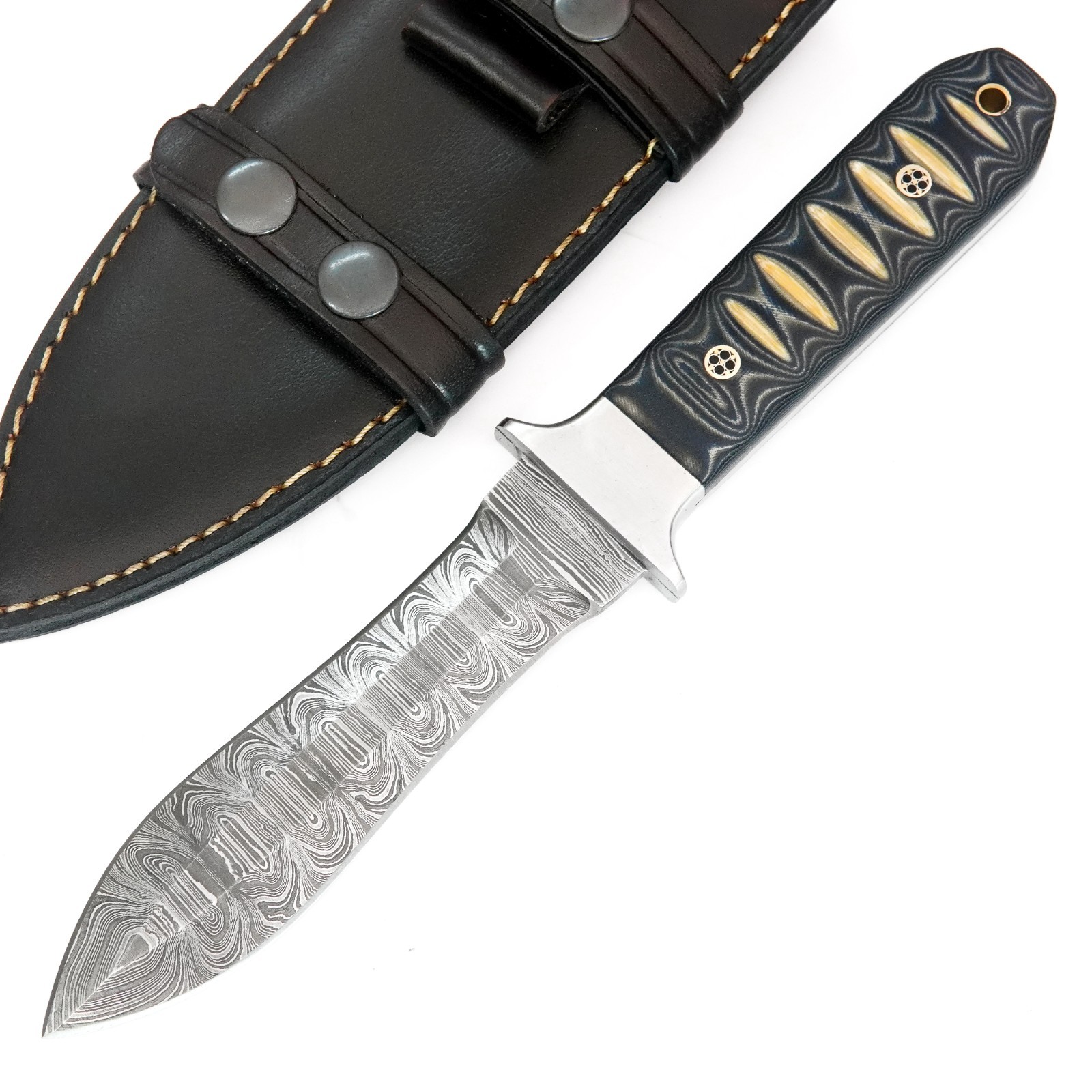 CUSTOM HANDMADE DAMASCUS DAGGER WITH MICARTA HANDLE & PREMIMUM LEATHER SHEATH 47
