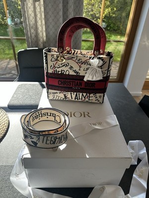 Dior Lady D-Lite Schultertasche Medium Weiß Canvas 