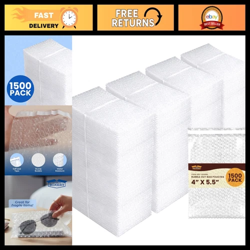 Clear Self-Sealing Bubble Out Bag Pouches 4" x 5.5" - 1500 Count Pack - product listing photo