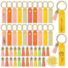 100 Pcs PU Leather Keychain Blanks Bulk Laser Engraving Blanks Keychain Kit 5...