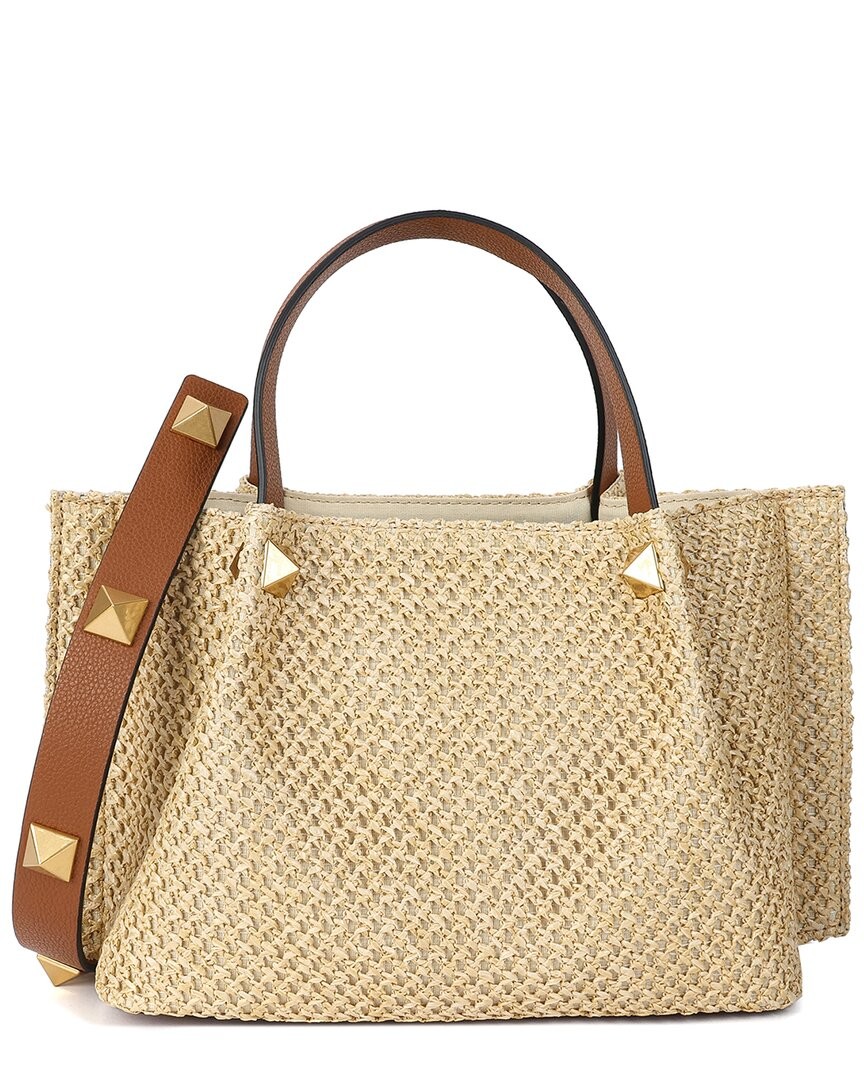 Tiffany & Fred Paris Raffia & Leather Top-Handle S Women's Beige