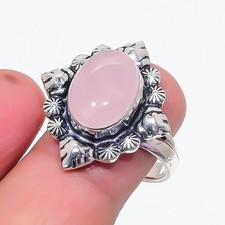 Pink Rose Quartz Gemstone 925 Sterling Silver Jewelry All Size Ring For Gift