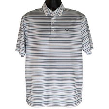 Callaway Golf Polo Shirt Opti-Dri Striped Short Sleeve Casual White Blue Mens M