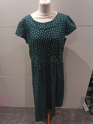 Seasalt Briarfield Dress Cotton - Cap Sleeves - Lined Size UK 16 Green/White