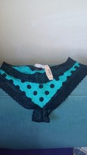 NWT VICTORIA'S SECRET M TEAL BLACK POLKA DOT LACE VINTAGE RARE CHEEKY PANTIES