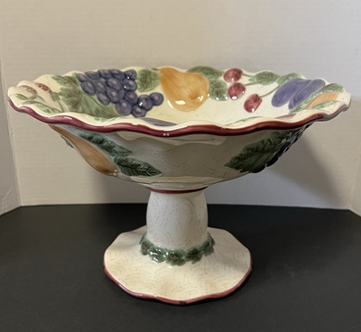 #ad Vintage Noble Excellence Napa Valley Compote Bowl HandPainted Fruit 8”Hx12”W $75.00
