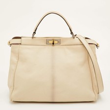 Borsa Fendi Peekaboo grande in pelle crema con manico superiore