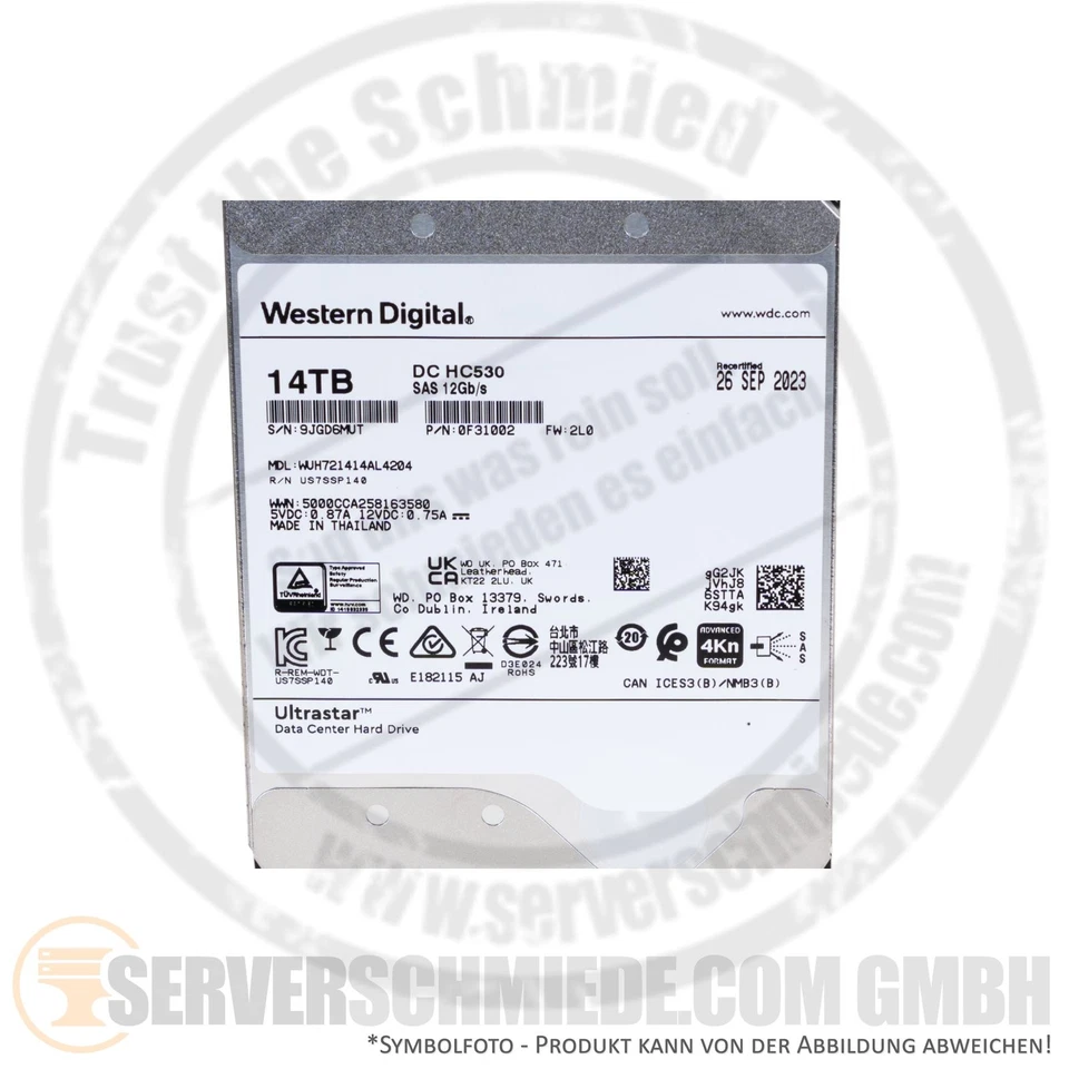 14TB 7,2k 3,5" LFF SAS 12G 4Kn WD Ultrastar DC HC530 24/7 Raid Enterprise HDD Fe - Bild 4 von 4