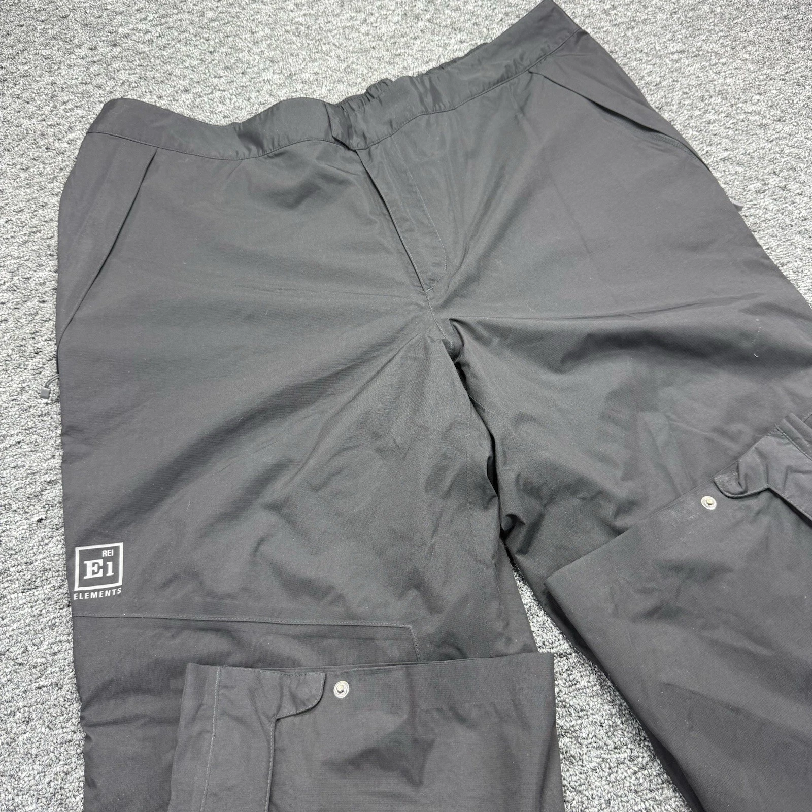 REI E1 Elements Rain Pants Mens 2XL x 30 Black Full Zip Leg Packable Co Op Hike
