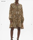 Camilla Frank S Silk Leopard Animal Print Long Sleeve Collared Gold Button Dress