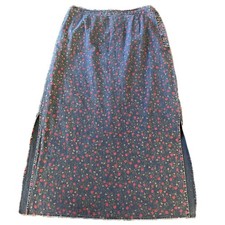 Vintage 90s Floral Denim Maxi Skirt Linen Blend Slit Sz L Western Prarie Boho