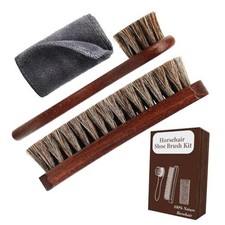 3-Piece 100 Horse Hair Shoe Brush Kit for Leather Care Professional Dauber