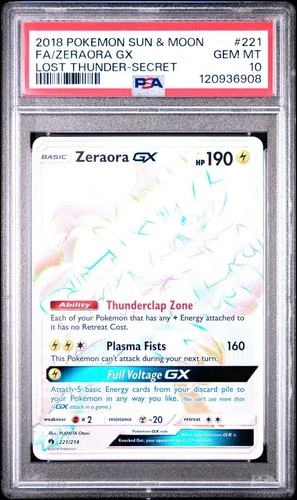 2018 Pokemon Lost Thunder Zeraora Gx Secret Rare Full Art #221 PSA 10