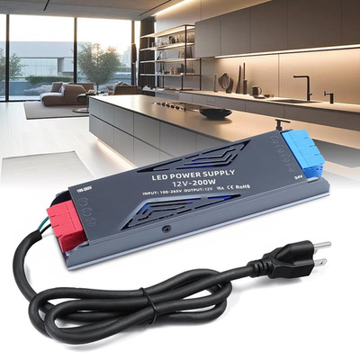 LED Transformer 12V 200W 16.6A AC 120V to DC 12V Constant Voltage Ultra Slim