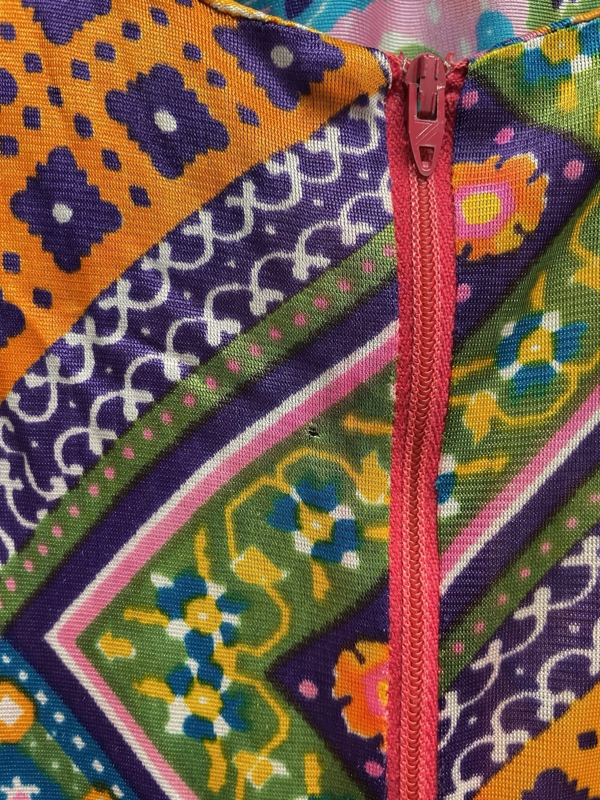 VTG 70s Psychedelic Patchwork Print Multicolor Hi… - image 13