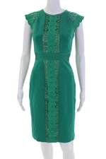Catherine Deane Womens Sleeveless Zippered Midi Dress Solid Green Size 0