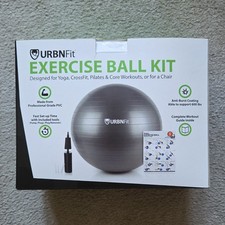 URBNFit Grey Anti-Burst PVC Exercise Ball Kit with Pump for Yoga Pilates