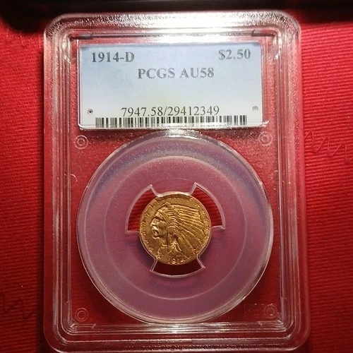 1914-D $2.50 Indian Gold Quarter Eagle PCGS AU58 Denver Business Strike Coin
