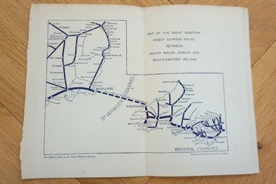 1909 GWR Dublin Irland & Südwales Original Eisenbahnkarte 