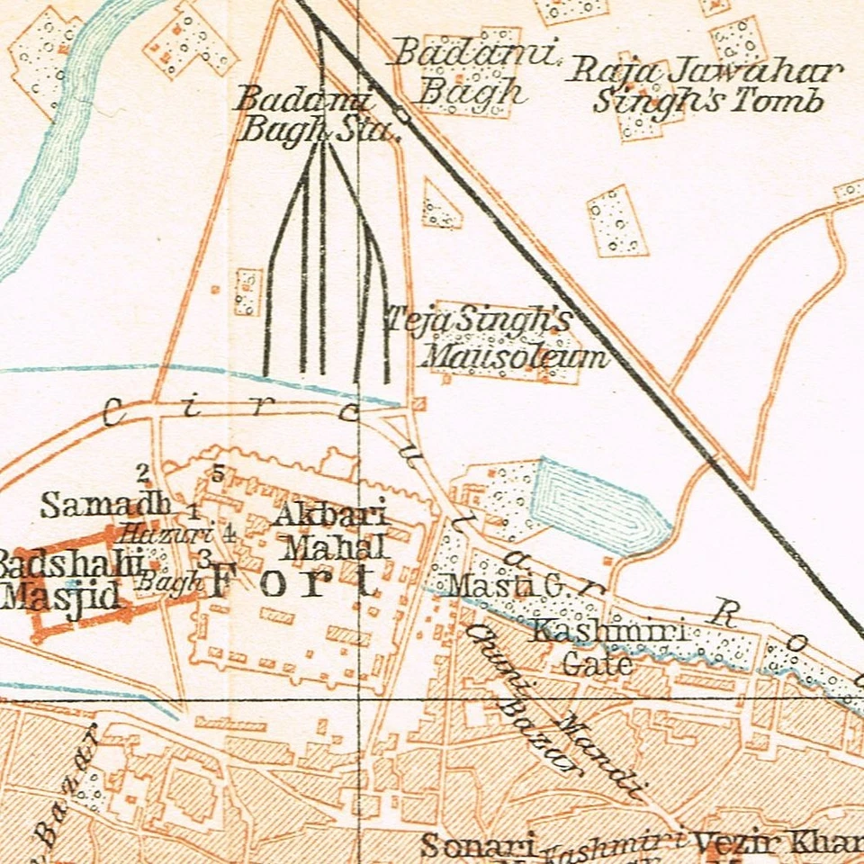 LAJORE 1914 ANTIGUO MAPA ORIGINAL PLANO DE LA CIUDAD لافور لفور PUNJAB PAKISTÁN guía Foto 4 de 4