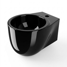Black Gloss Wall Hung Basin 265mm Compact Ceramic Cloakroom Sink Deep Bowl New