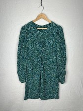 Nobody's Child Green Spot Print Mini Dress Size 10 Long Sleeve Smock Boho