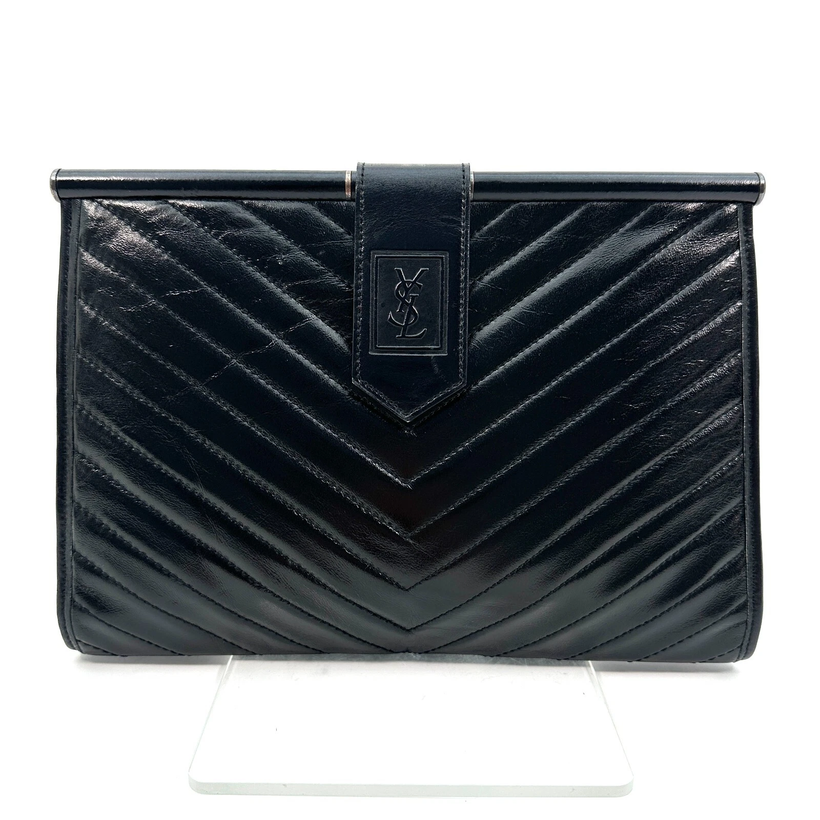 SAINT LAURENT (YSL) Borsa pochette YVES SAINT LAURENT pelle vintage YSL nera autentica #658