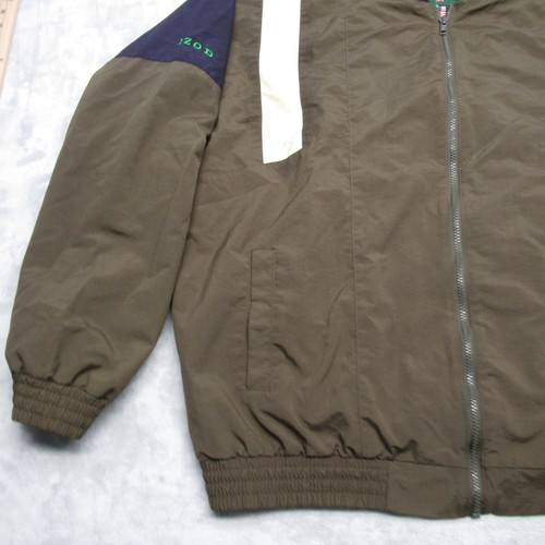 Vintage Izod Jacket Mens XL Green Colorblock Full Zip Pockets Lined Rain Coat - Picture 6 of 17
