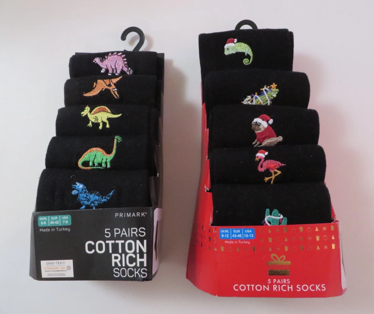 Primark 5 pares de calcetines ricos en algodón talla 10-13 multicolor logotipo animal