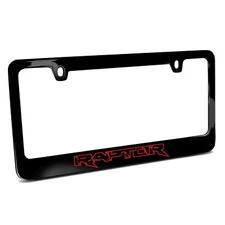 Ford Raptor Outline in Red  Black Metal License Plate Frame