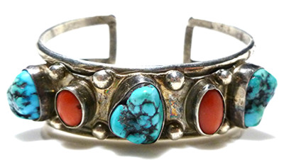 NAVAJO STERLING SILVER TURQUOISE CORAL VINTAGE